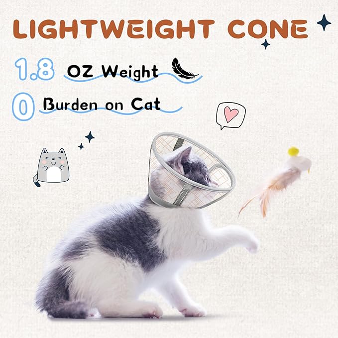 Supet Cat Cone Collar Soft, Air Mesh Recovery Collar to Stop Licking, Breathable Neck Cone Alternative for Small Kitten, Lightweight Cat Head Cone Anti Scratch (S)