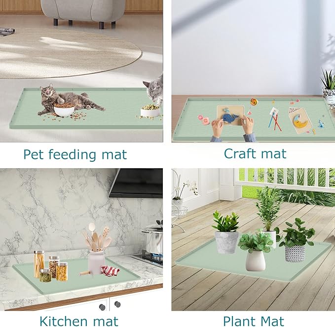 Cat Litter Mat, Silicone Large Cat Litter Trapping Mat for Litter Box - 31x22 in, Waterproof & Non-Slip, Durable & Easy Clean, Green