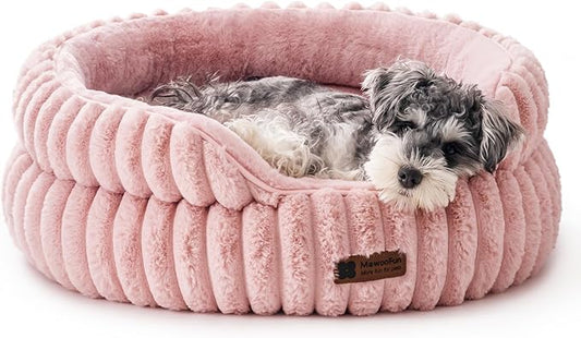 MEWOOFUN Washable Small Dog Bed, Cat Beds for Indoor Cats with Anti-Slip Bottom, Round Pet Bed for Puppy and Kitten (Pink, 24"x24"x9")