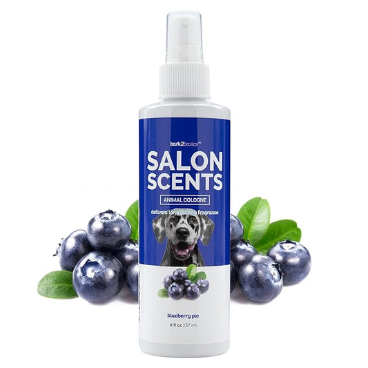 Bark2Basics Salon Scents Pet Grooming Cologne Spray - 8 oz, Natural Professional Groomer Grade Perfume Deodorant for Dogs and Cats, Long Lasting, Deodorizing (Blueberry Pie)