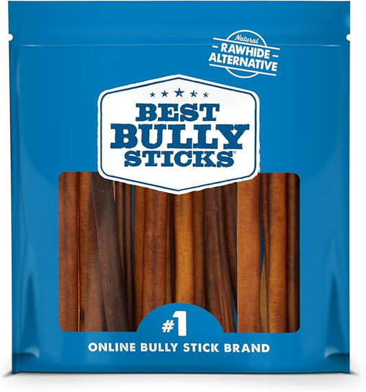 Best Bully Sticks 6 Inch Bully Sticks for Dogs - 15 Count (Pack of 1) - Natural, Easily Digestible, 100% Grass-Fed Beef, Grain and Rawhide Free