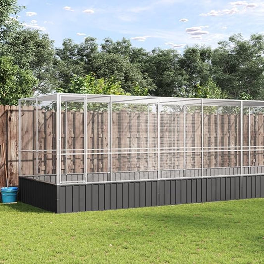 Large Metal Heavy Duty Walk-in Aviary Cage with Extension, Ample Activity Space Bird Cage with Lockable Door Also for Chickens and Rabbits, Silver 409.1"x81.5"x83.5" Steel,-415