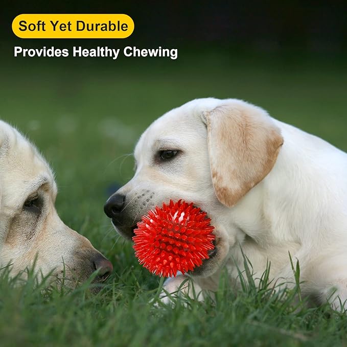 VITEVER 3.5” Squeaky Dog Toy Balls (6 Colors) Puppy Chew Toys for Teething, BPA Free Non-Toxic, Spikey Dog Balls for Medium, Large & Small Dogs, Durable Toys for Aggressive Chewers