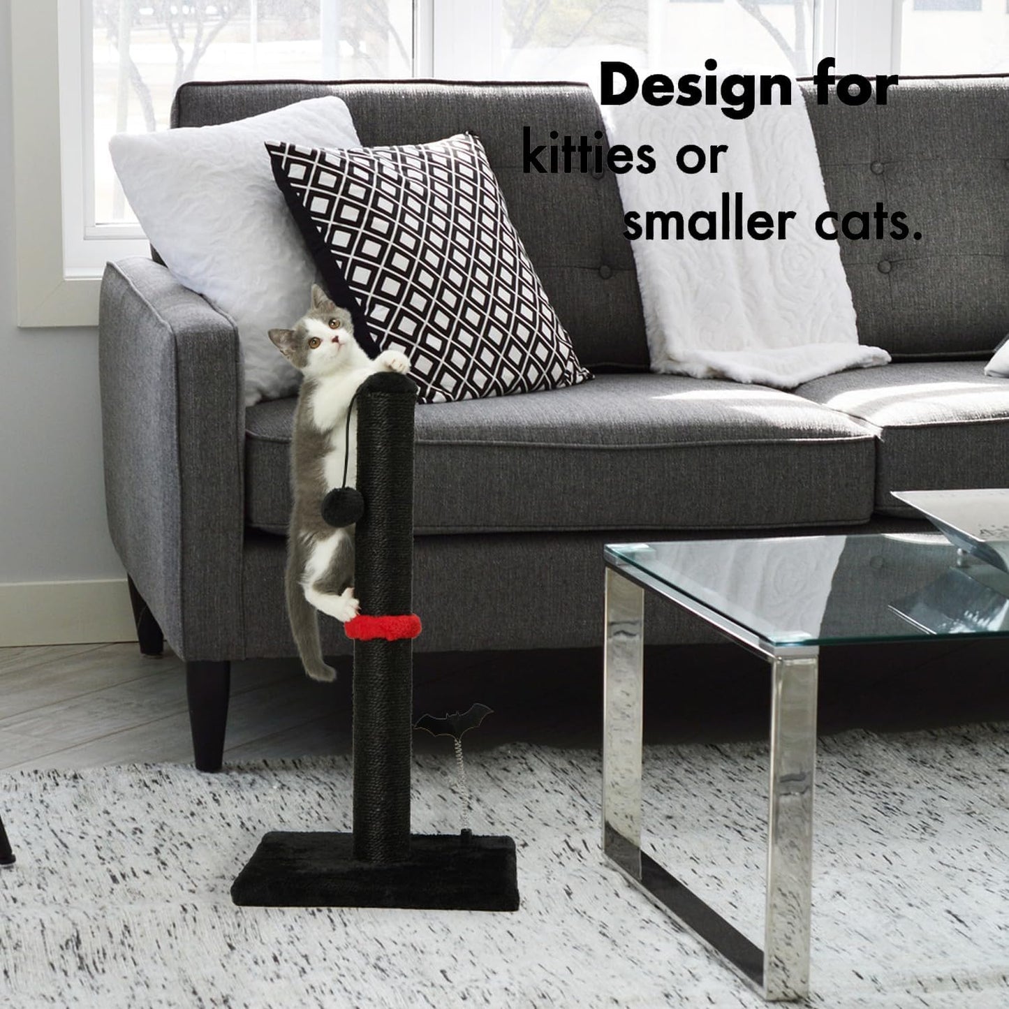 MECOOL Cat Scratching Post Premium Sisal Scratch Posts with Hanging Ball Vertical Scratcher for Indoor Cats and Kittens,Black