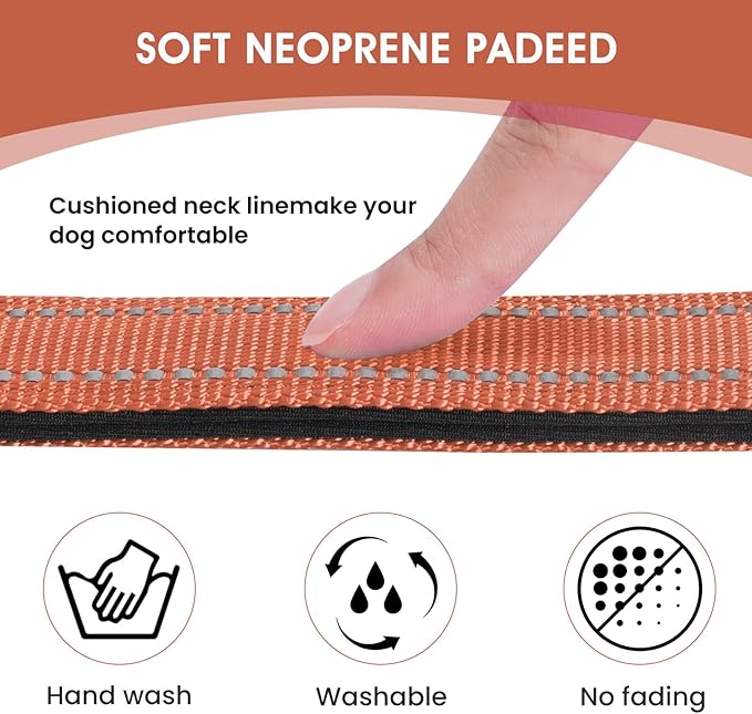 Reflective Dog Collar Padded with Soft Neoprene Breathable Quick Release Basic Dog Collars for Medium Large Dogs Coral