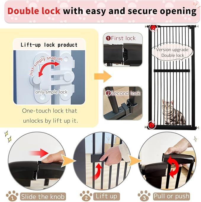 Lumizone Extra Tall Cat Gate 61.02" High Pressure Mounted Extra Wide 42.52"-46.64" (17Sizes) 1.37" Gap No Drilling Auto-Close Tall Pet Gate for Dogs (Black, 42.52"-46.64" W)