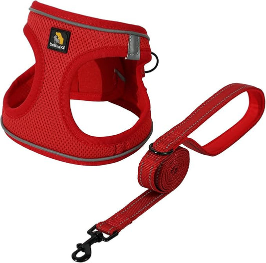 BELLA & PAL Step in Vest Harness for Small and Medium Dogs, No Pull Small Dog Harness with Leash Set, Comfortable Air Mesh Dog Vest Harness with Reflective Strip (Red, M)