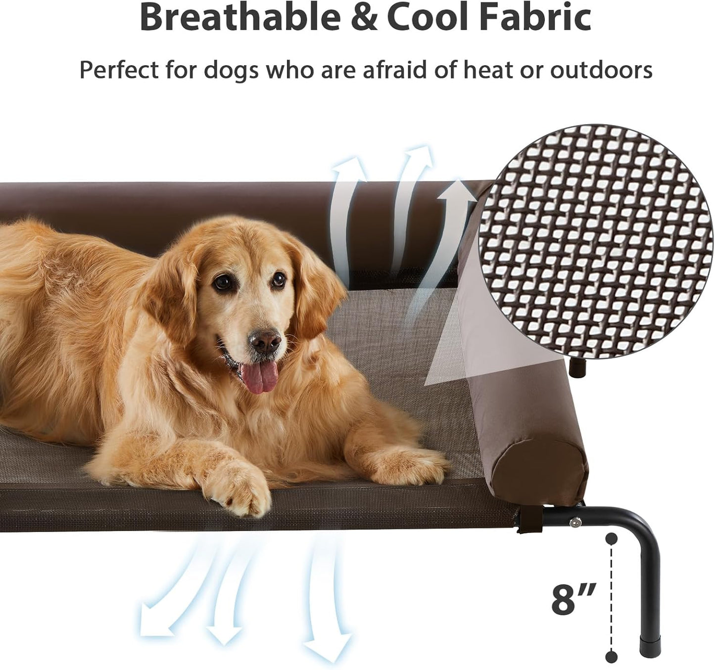 RRPETHOME Large Elevated Cooling Dog Bed, Raised Dog Cot Beds for Large Dogs, Elevated Outdoor Pet Cot, Chew Proof Portable Cooling Pet Cot with Skid-Resistant Feet and Breathable Mesh