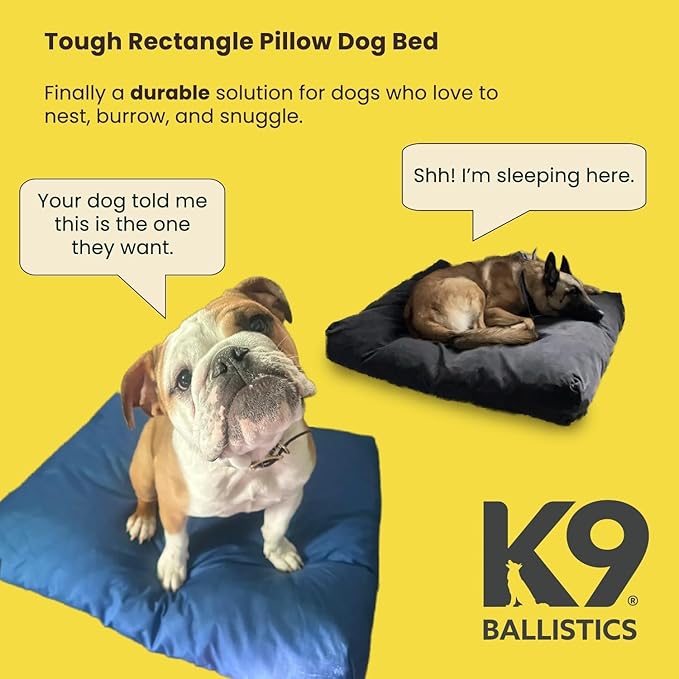 K9 Ballistics Tough Rectangle Pillow Dog Bed - Removable Cover, Washable, Durable & Water Resistant Dog Bed - Medium, Taupe Premium Finish