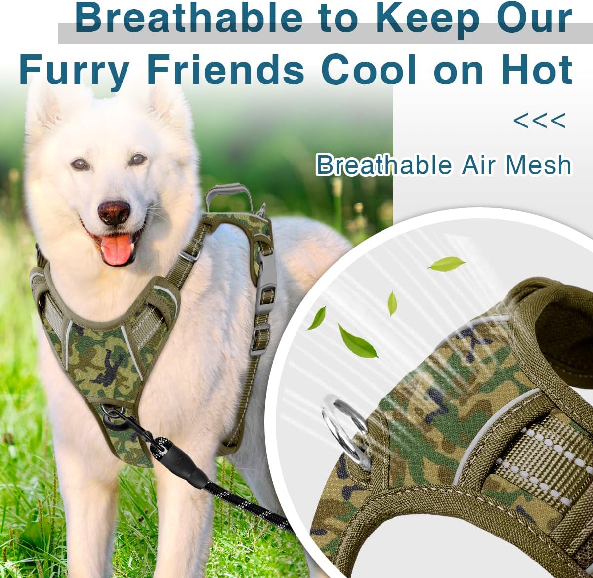 BARKBAY Dog Harness No Pull with ID Tag Pocket - Heavy Duty, Reflective, Easy Control for Large Dogs(Camo,M)