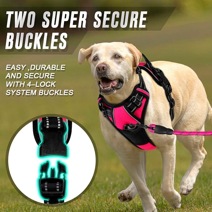 BARKBAY No Pull Dog Harness Front Clip Heavy Duty Reflective Easy Control Handle for Large Dog Walking(Pink,M)