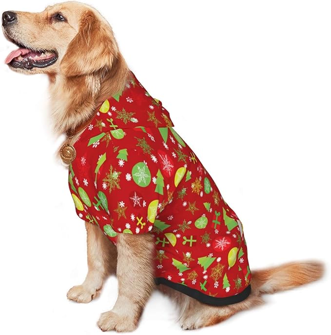 Christmas Tree Print Hoodie,Christmas Cosplay Dog Clothes with Pocket and Hat Winter Clothes Sweaters X-Large
