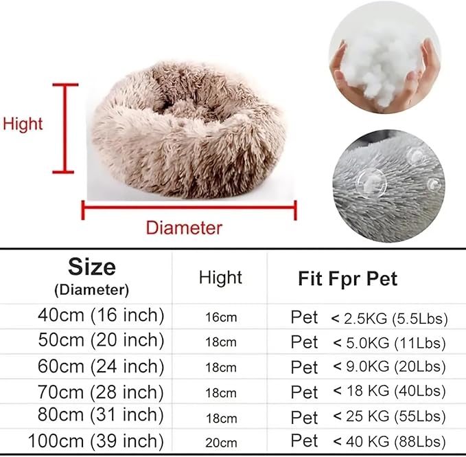 Calming Dog Bed for Small Dogs, Calming Donut Cuddler Pet Bed Anti Anxiety Round Dog Bed Fluffy Plush Faux Fur Cat Bed,Blue+White,19.7IN