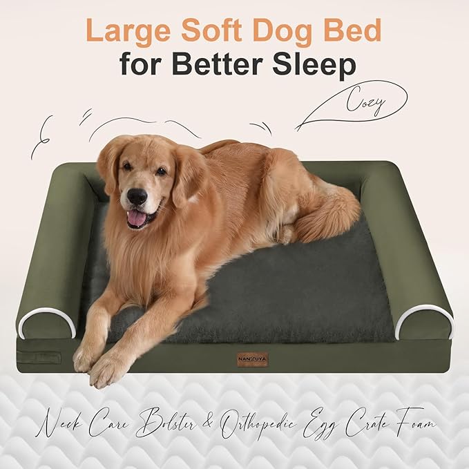 Small Dog Bed Orthopedic Washable: Beds Bolster Small Sized Dogs Bed Egg Crate Foam Couch Sofa Waterproof with Removable Cover - Dark Green