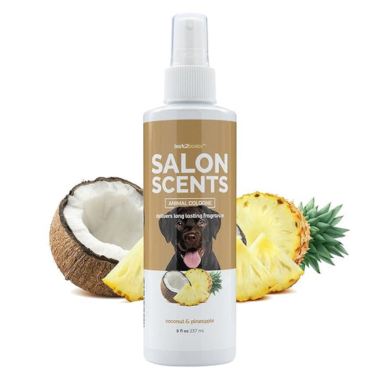 Bark2Basics Salon Scents Pet Grooming Cologne Spray - 8 oz, Natural Professional Grade Perfume for Dogs and Cats, Long Lasting, Deodorizing, (Coconut and Pineapple)