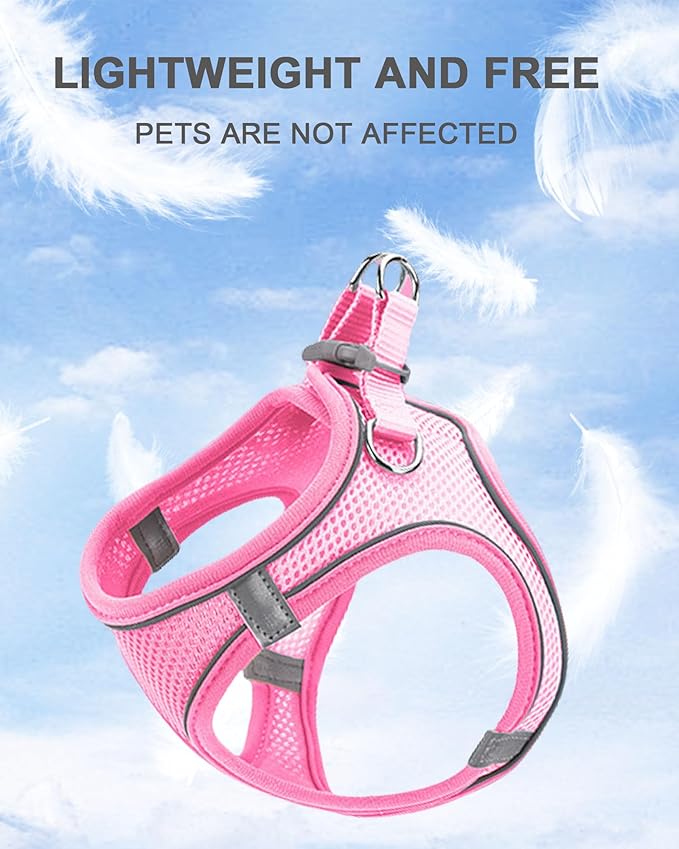 XS Red Soft Mesh Dog Harness and Leash Set,No Escape Puppy Harnesses for Training Walking， Reflective Adjustable Puppy Vest for Small Medium Dogs, Cats (Red, XS)