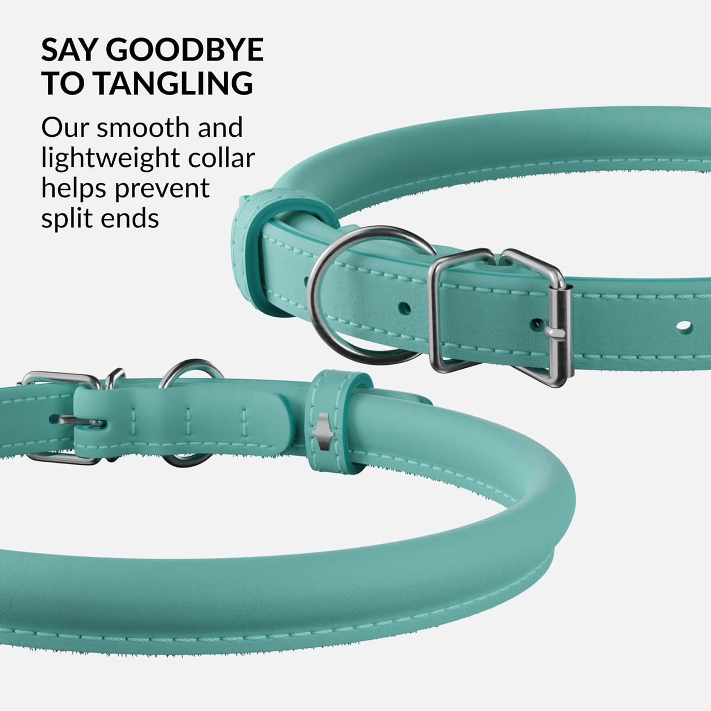 CollarDirect Rolled Leather Dog Collar, Soft Padded Round Puppy Collar, Handmade Genuine Leather Collar Dog Small Large Cat Collars 13 Colors (18-22 Inch, Mint Green Smooth)