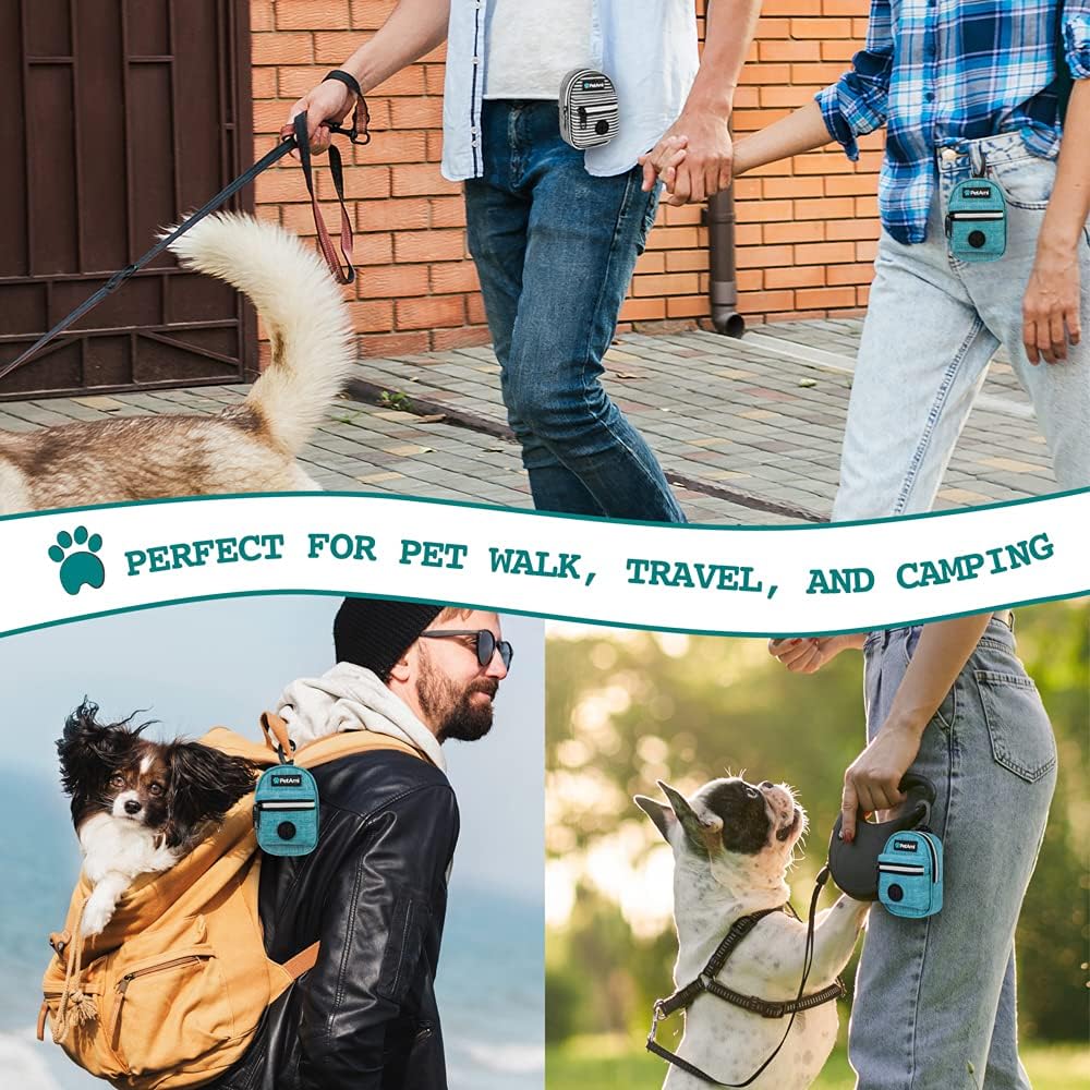 PetAmi Dog Poop Bag Holder for Leash, Pet Waste Dispenser With Clip for Puppy Walking Accessories, Travel Camping, Treat Pouch Supplies With Doggy Roll, Blue
