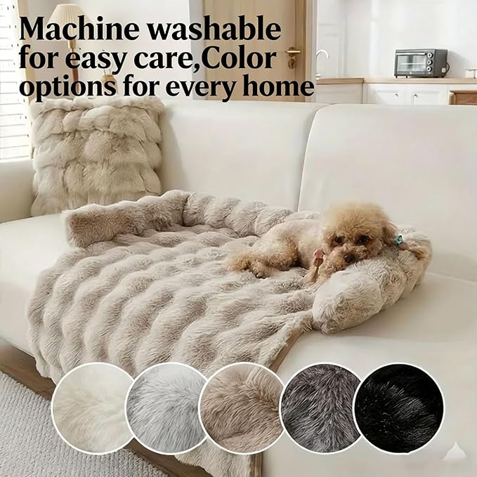Dream Cloud Pet Sofa Bed Machine Washable Waterproof Supportive Comfort Non-Slip Plush Pet Couch Bed with Raised Edge for Sofa Car Floor, Small Medium Dogs Cats, Furniture Protector (Coffee3)