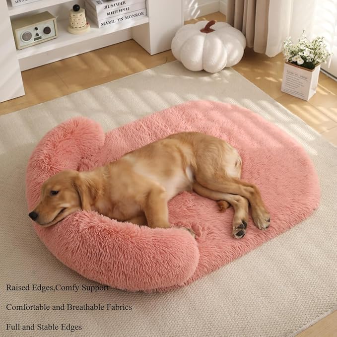 Calming Dog Bed - Fluffy Plush Mat with Removable Washable Cover | Furniture Protector for Large Dogs & Cats(Dark Grey,47.24X29.53X5.91in)