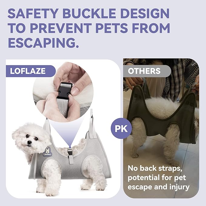 Dog Grooming Hammock Harness for Dogs & Cats with Pet Nail Clipper Trimmer - Cat Hanger Sling for Trimming Clipping Nails- Dog Hammock Restraint Bag for Small Medium Large pet （ Grey S ）