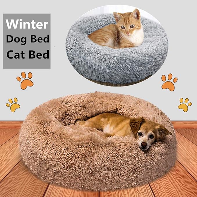 huraty Pet Dog Bed Plush Calming Bed, Fluffy Donut Round Pet Beds for Small Medium Large Dogs Cats, Anti-Slip & Anti-Anxiety, 28 Inch for Puppy and Kitties, Teal, L
