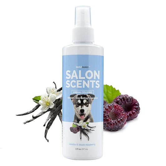 Bark2Basics Salon Scents Pet Grooming Cologne Spray - 8 oz, Natural Professional Groomer Perfume for Dogs and Cats, Long Lasting, Deodorizing, (Vanilla Black Raspberry)