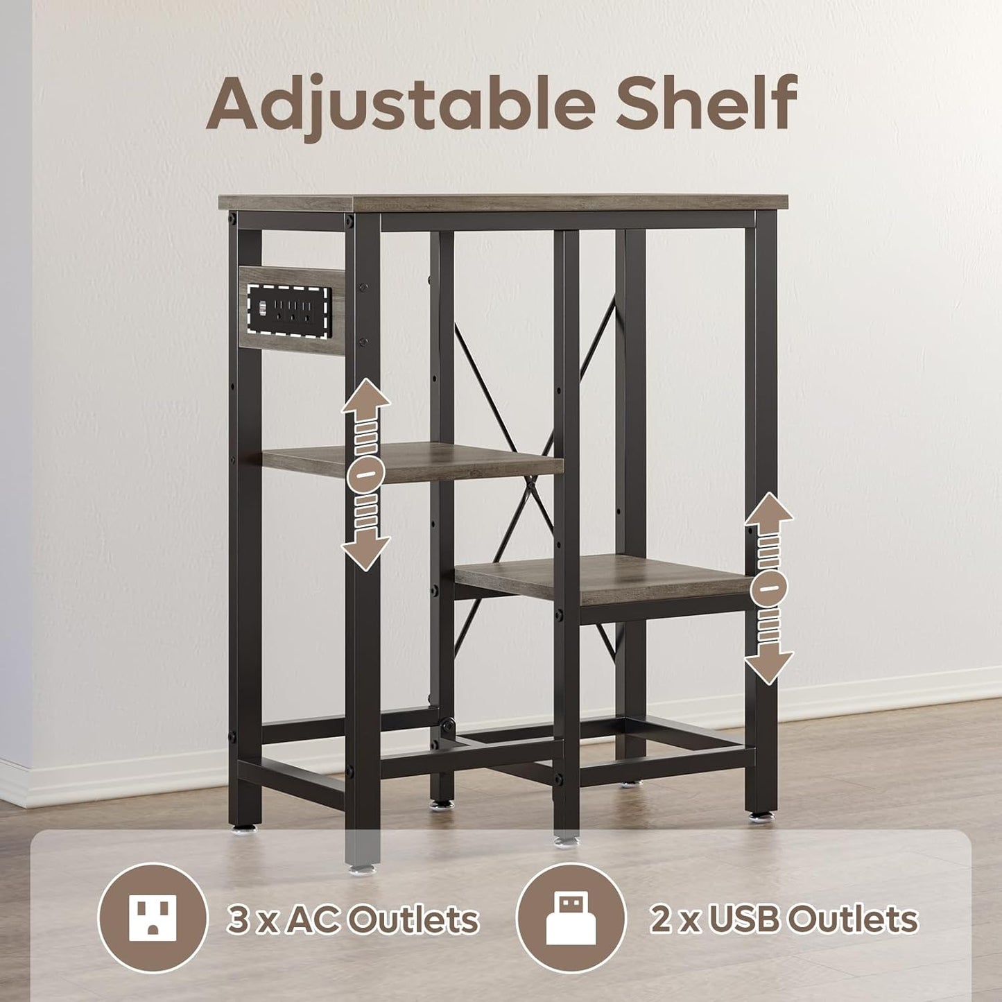 10 Gallon Fish Tank Stand with Power Outlets, 20 x10 Metal Aquarium Stand with 3-Tiers Adjustable Storage Shelves, 6-Legs Reptile Terrarium Stand, 264 LBs