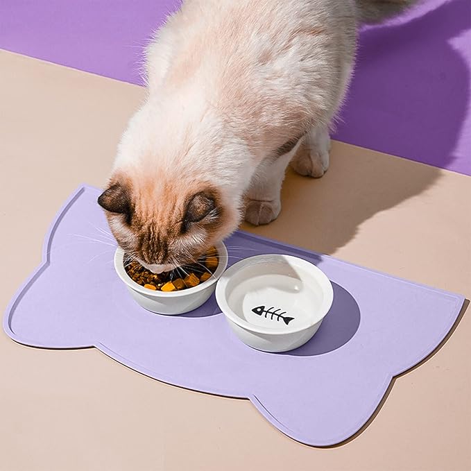 Cat Food Mat, Silicone Pet Feeding Mat for Floor Non-Slip Waterproof Dog Water Bowl Tray Cushion (17" x 10", Periwinkle Blue)