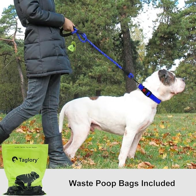 Taglory Rope Dog Leash 6 FT with Comfortable Padded Handle, Highly Reflective Threads Leash and Anti-Tangle Clip for Walking Medium Large Dogs, 1/2 inch, Navyblue