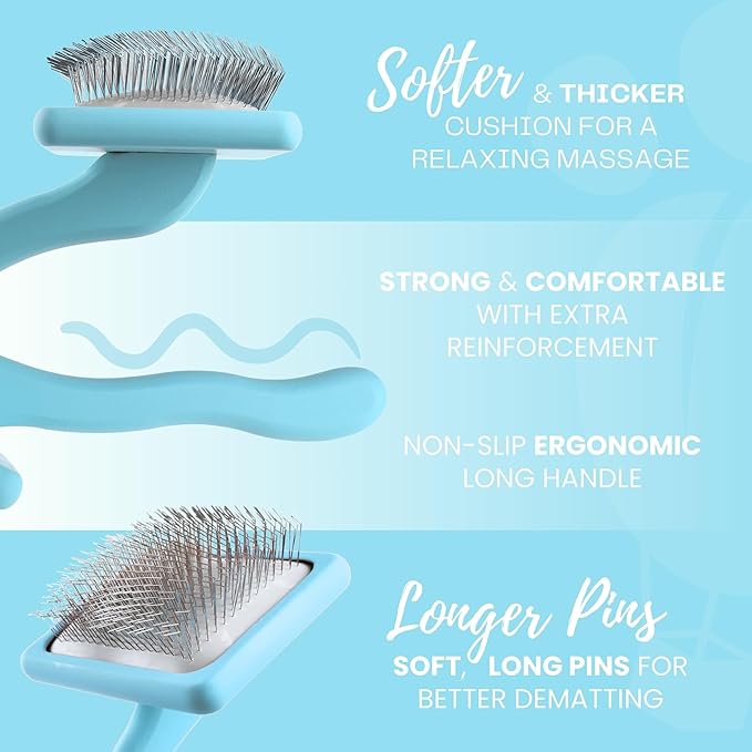 Dog Slicker Brush for Grooming Pet Hair - Best For Poodle & Golden Doodle - Long Haired Brush For Dogs - Goldendoodle Long Pins Tool For Dematting- Ideal Gift for Pet Groomers