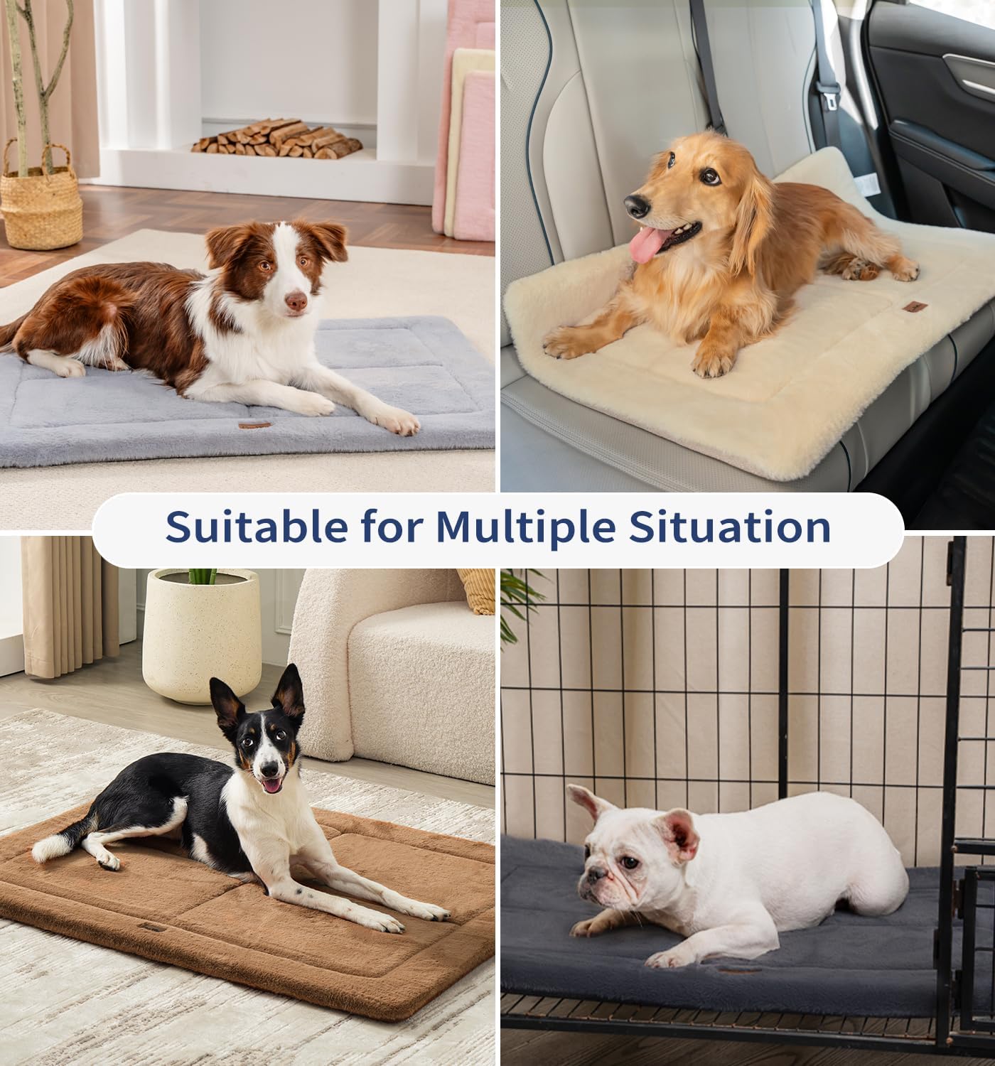 Made4Pets Dog Crate Pad Bed for Large Dogs, Washable & Reversible, Anti-Slip Kennel Mat for Cozy Sleeping, Soft Fluffy Dog Bed for Indoor & Outdoor Use, 41"x29", Gray