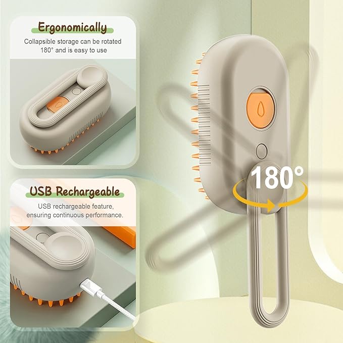 Cat Steam Brush for Shedding, 2025 New 3 in 1 Cat Brushes for Indoor Cats, Pet Steam Groomer Comb, Hair Water Brush Hair Removal Comb for Cats Dogs (Khaki)