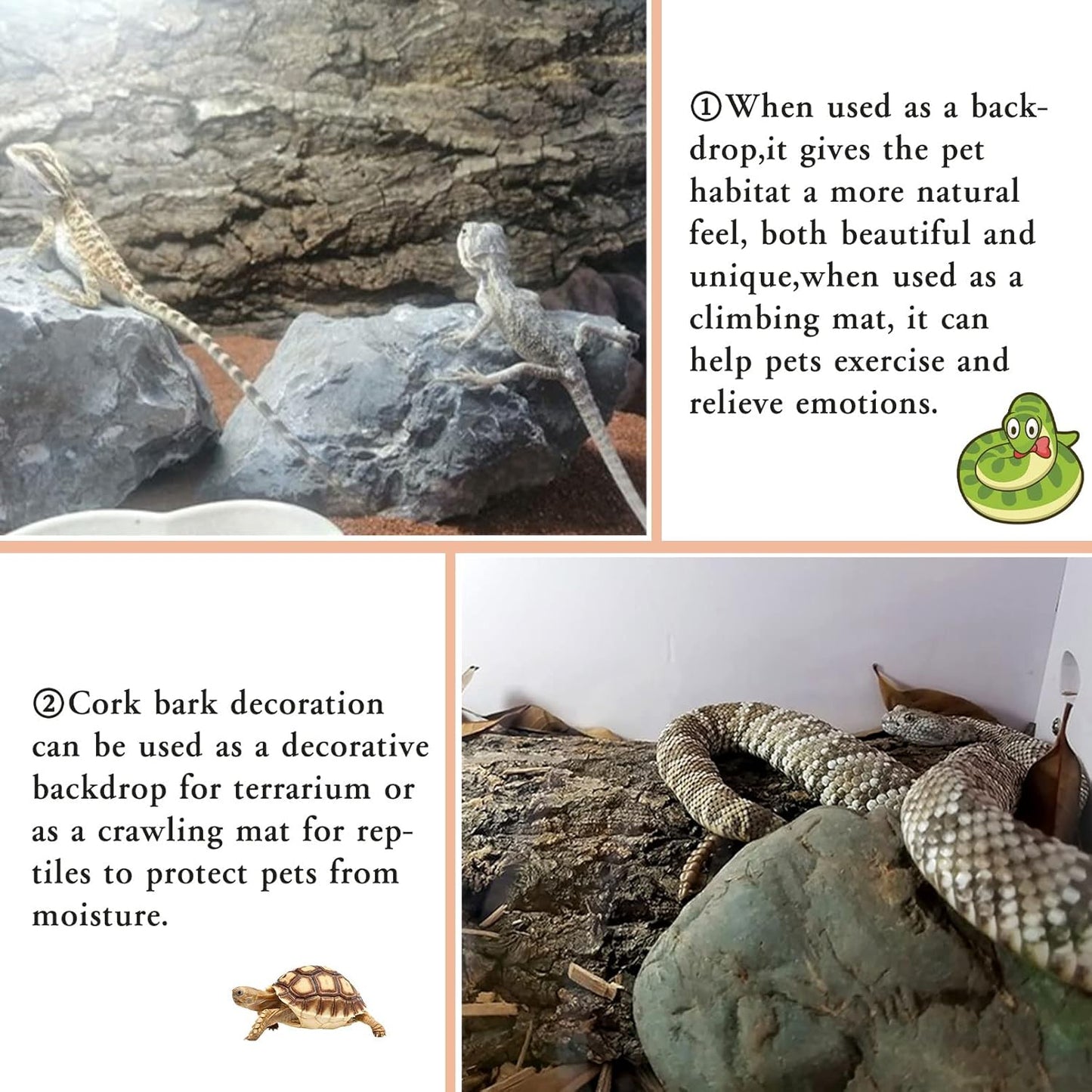 Tfwadmx 2Pcs Cork Tile Terrarium Background 15.7"x11.8" Reptile Bark Backdrop Wall Decor 3D Bearded Dragon Tank Climbing Mat Decoration for Gecko Lizard Tortoise Chameleon