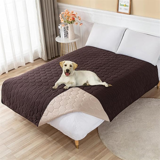 GIBZ Waterproof Dog Bed Cover Anti Slip Pet Furniture Protector Washable Blanket Large Soft Quilted Mat, Coffee, 130x210cm