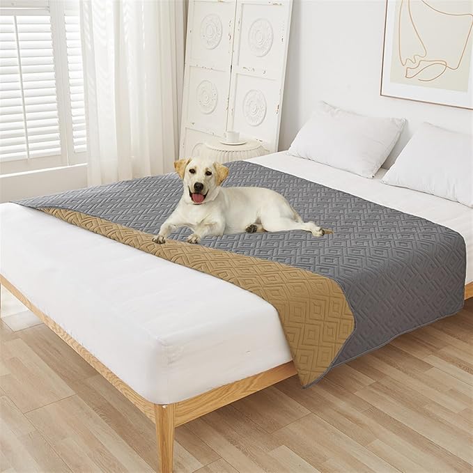 GIBZ Water Resistant Dog Bed Blanket Cover Large Anti Slip Pet Furniture Protector Washable Cat Quilted Mat for Couch, Grey, 210x260cm