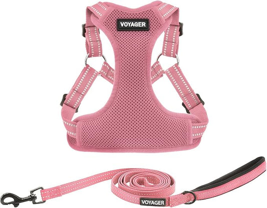 Best Pet Supplies Voyager Adjustable Step-in Flex Breathable Mesh Dog Harness for Small Medium Large Dogs Leash Set (Pink), M