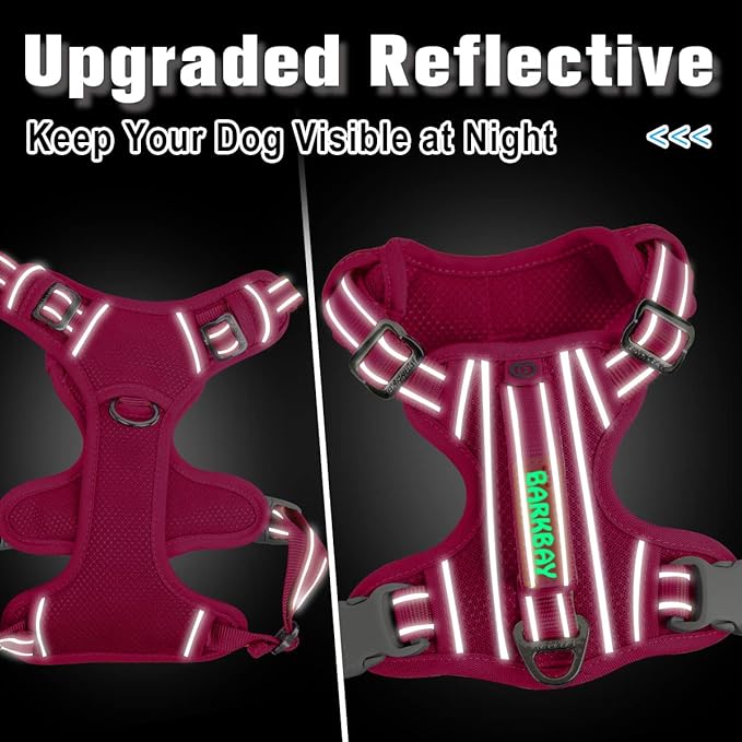 BARKBAY Dog Harness No Pull with ID Tag Pocket - Heavy Duty, Reflective, Easy Control for Large Dogs(Pink,L)