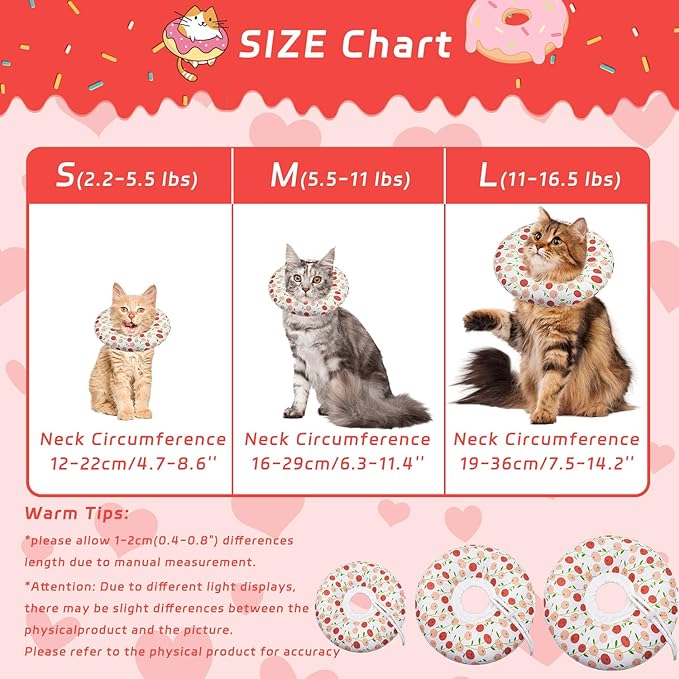 Soft Cat Recovery Cone, Adjustable E Collar for Small to Large Cats, Anti-Lick Wound Healing Collar for Kittens (Pink Cherry, Large)