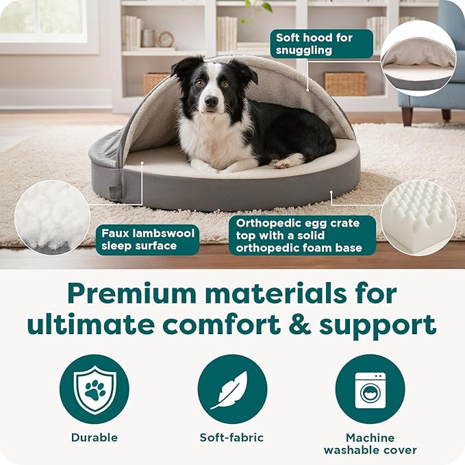 Furhaven 44" Round Orthopedic Dog Bed for Large Dogs w/ Removable Washable Cover, For Dogs Up to 80 lbs - Sherpa & Suede Snuggery - Espresso, 44-inch
