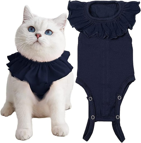 Cat Recovery Suit for Abdominal Wounds and Skin Diseases, Breathable Surgical Recovery Shirt After Surgery Wear Anti Licking Wounds,E-Collar Alternative for Cats Pet Kitten(RSC01-grey-l)