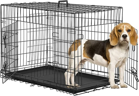 BestPet | Dog Crate | 36" | Black | Foldable Metal Kennel with Double Doors, Secure Slide-Bolt Latches, Leakproof Tray | Portable Dog Cage for Medium Sized Breeds | for Travel, Indoor & Outdoor Use
