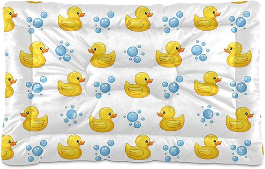 Emelivor Yellow Duck White Dog Cat Bed Washable Crate Pet Bed Anti-Slip Comfortable Durable Dog Crate Bed for Indoor Small Medium Large Dogs,36x24in