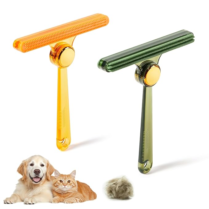 Potaroma Pet Hair Remover Set of 2, Dog Cat Hair Remover, Fur Removal Tool, Portable Carpet Scraper Brush for Carpets, Car Mat Couch, Pet Bed, Furniture Rug
