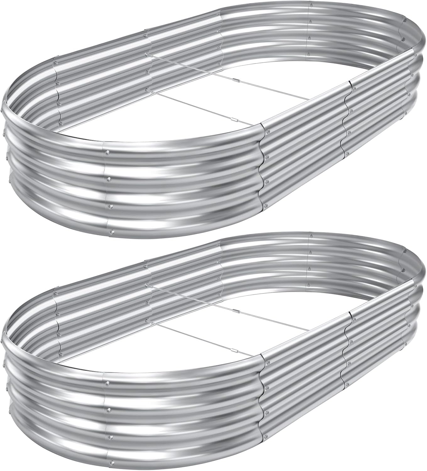 2pack 8×4×1ft Raised Garden Bed，Outdoor Galvanized Planter Boxes, Oval Large Metal Raised Garden Beds for Vegetables