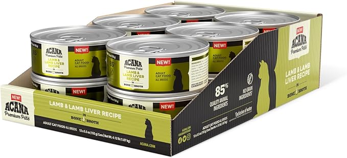 ACANA PREMIUM PATE Wet Cat Food, Lamb & Lamb Liver Recipe in Beef Bone Broth, 5.5oz (Case of 12)