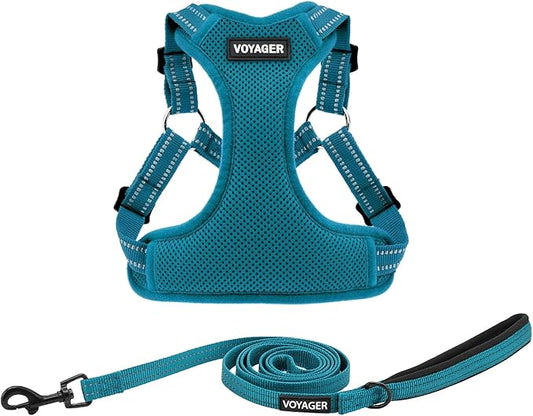 Best Pet Supplies Voyager Adjustable Step-in Flex Breathable Mesh Dog Harness for Small Medium Large Dogs Leash Set (Turquoise), XL