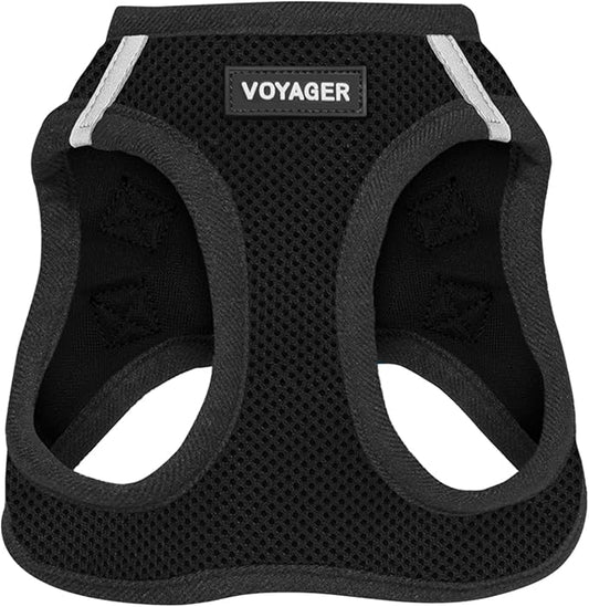 Best Pet Supplies - All Weather Mesh / Plush, Reflective, No Pull Harness for Small, Medium Dogs, Cats - Secure with Hook & Loop Fastener, Buckle, Double D-Rings - Black/Black Trim, S