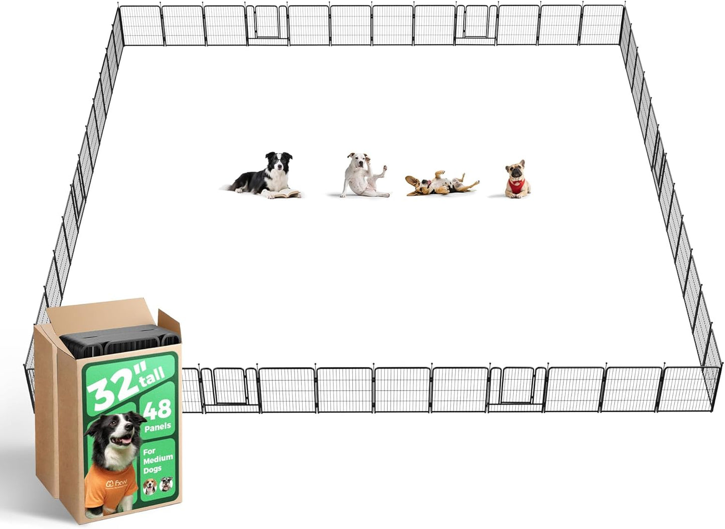 FXW Rollick Unleashed Dog Playpen for Indoor, Yard, RV Camping, 32 inch 48 Panels for Small and Medium Dogs, Black│Patented
