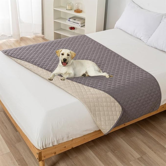GIBZ Water Resistant Dog Bed Blanket Cover Large Anti Slip Pet Furniture Protector Washable Cat Quilted Mat for Couch, Grey, 130x210cm